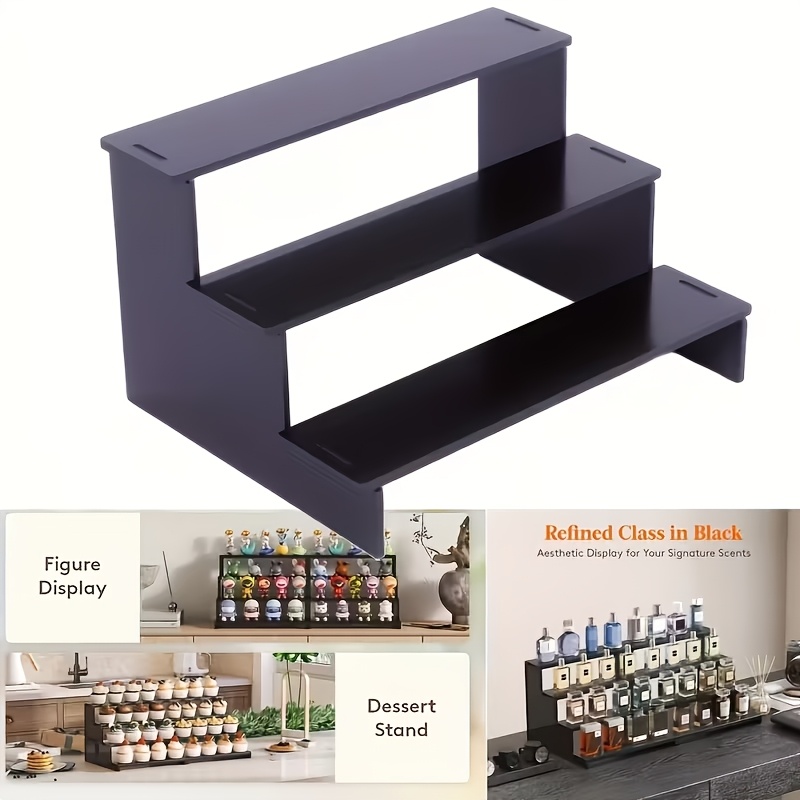 TEMU 3-tier Black Cosmetic Organizer, Acrylic Display Stand With Shelves | Heavy-look Lightweight Embedded Desktop Organizer, Suitable For Cosmetics,