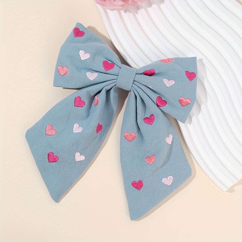 

1pc Bow Hair Clip For Girls Embroidery Heart Decor Bow Hair Accessories For Gifts Elegant Large Bow Hair Barrettes For Valentine's Day, Galentines Day Gifts