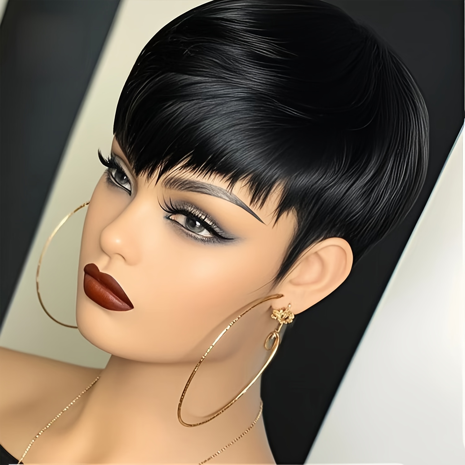 TEMU Black Wigs Short Bob Wigs Short Hair Human Hair Wigs No Lace Front Wigs Glueless Wigs With Bangs Natural Black Straight Hair Full Woven Wigs