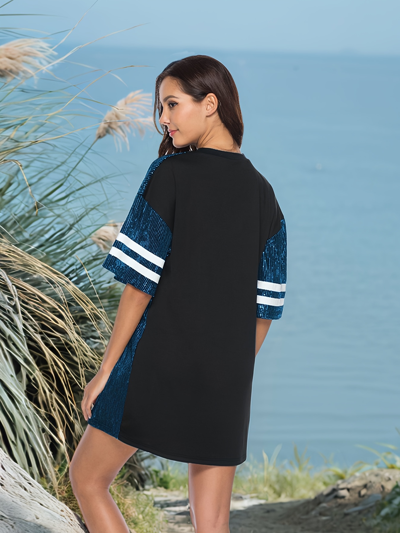women sequin t shirt dress football jersey - Temu