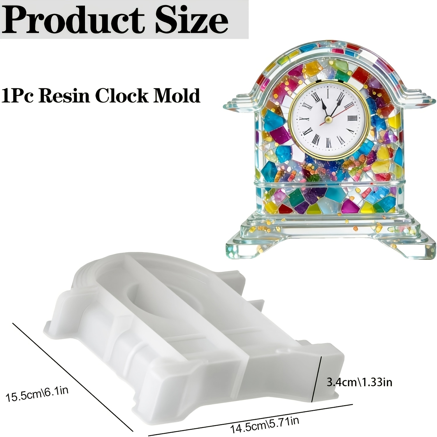 TEMU 1pc Resistant Suitable For Home & Diy Resin Clock Mold - Irregular Shape Table Clock & Fireplace Frame Molds, Easy Demolding Epoxy Resin Casting