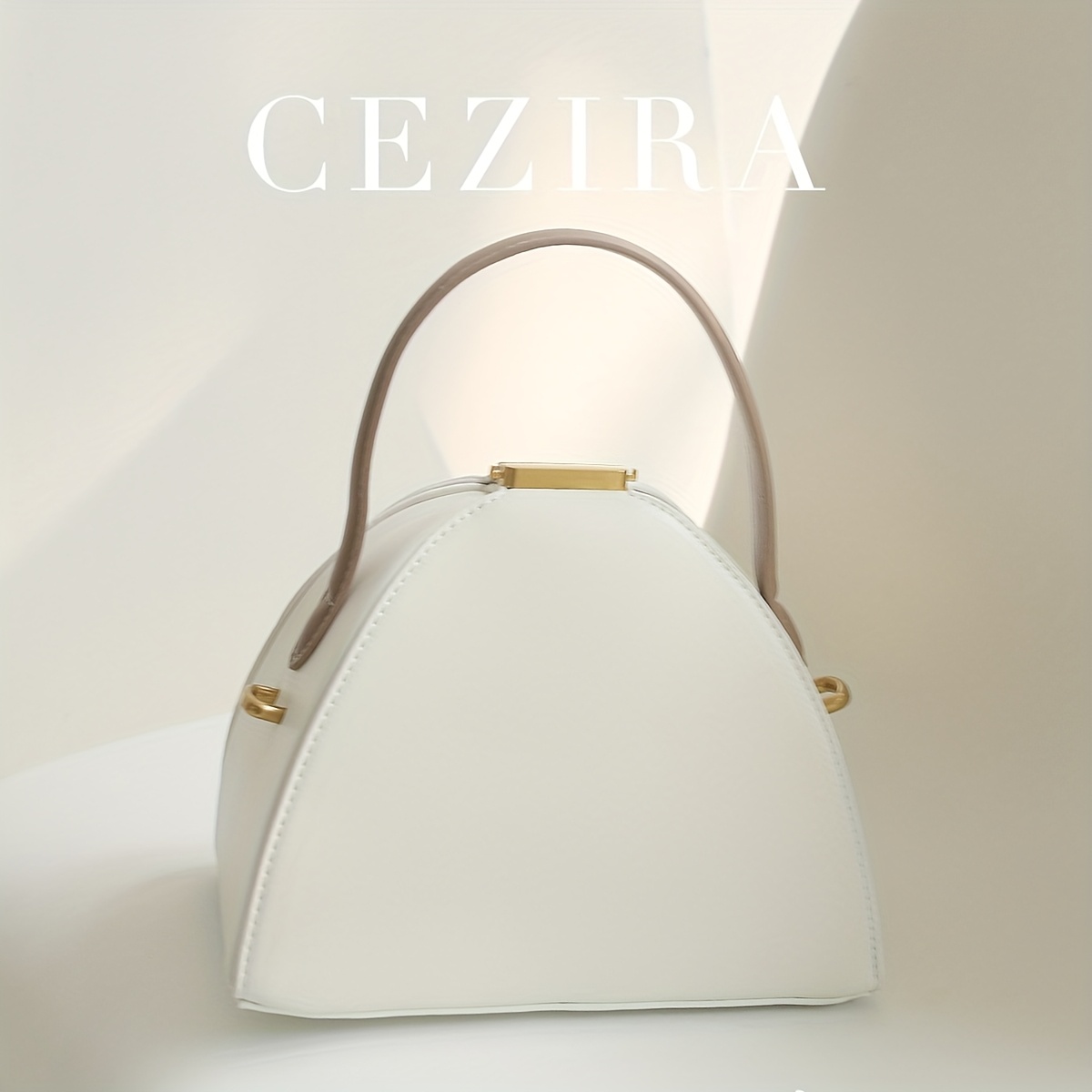 CEZIRA Women's Minimalist Elegant PU Vegan Crossbody Bag with Adjustable Long Strap & Top Handle, Squeeze Lock Closure, Box Shape Design - White & Pink, Versatile for Daily Commute, Work, Casual Outings, Crossbody Purse, Sleek Handbag, Travel Accessory, Modern Style, Highquality Finish, Compact Purse, Stylish Ladies