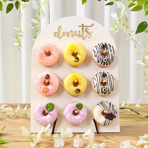 1 set, donut-displayständer aus holz, gebogener weißer donut-ständer, hochzeit brautparty-zubehör, happy birthday party donut-displayständer, partydekoration für babypartys, event-party doughnut kuchen dekoration