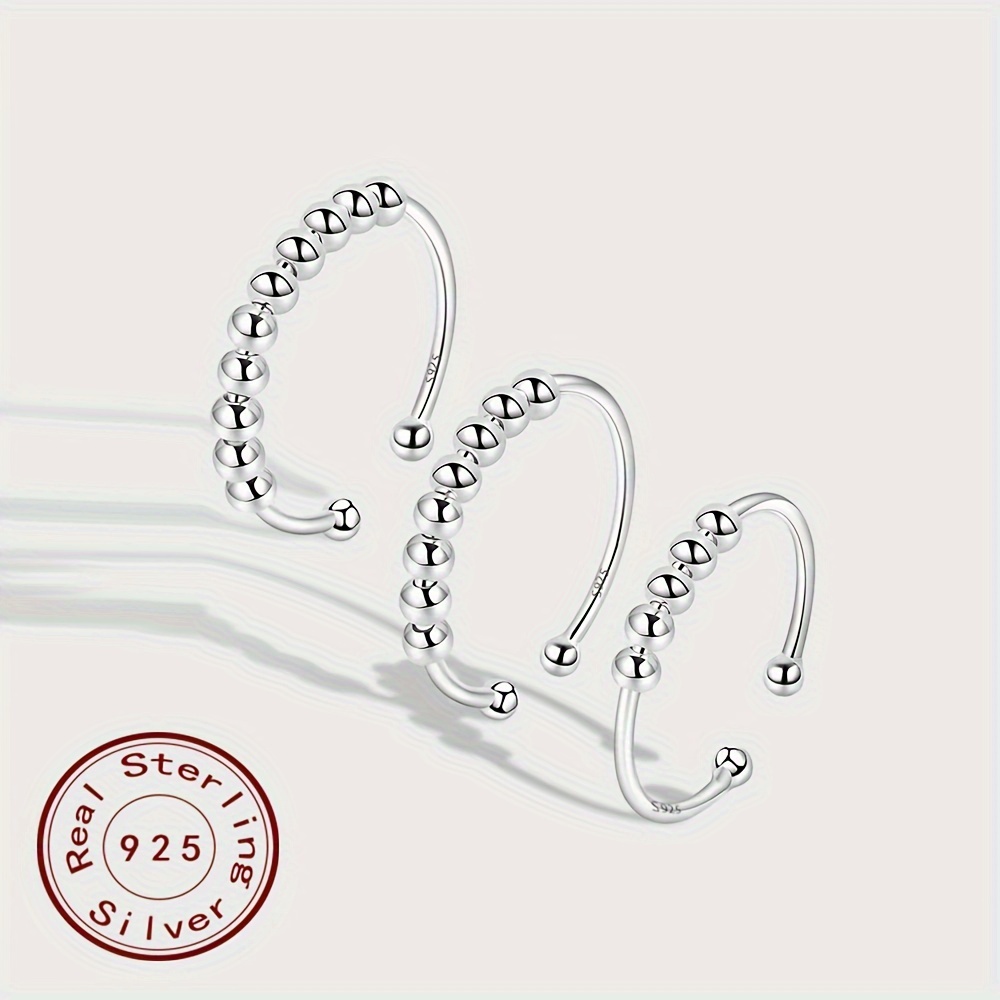 S925 Sterling Silver Adjustable Open Ring for Stress Relief