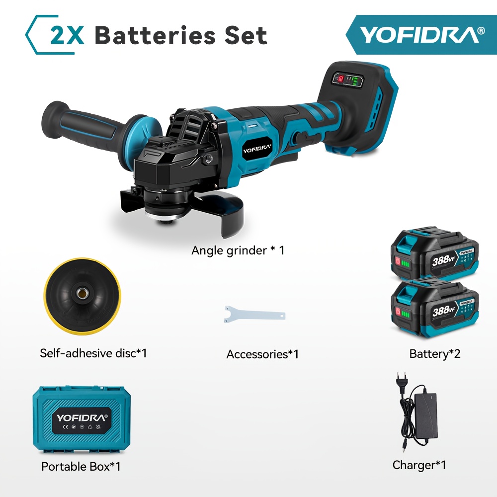 2000W Borstelloze Elektrische Haakse Slijper, 125mm Metalen Hout Slijpen en Polijsten Elektrisch Gereedschap Set