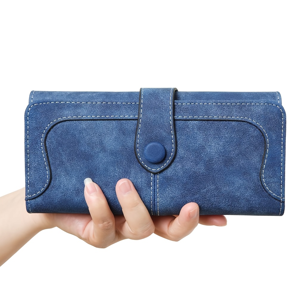 TEMU Matte Solid-colored Long Wallet, 17-slot Minimalist Clutch, Card Case