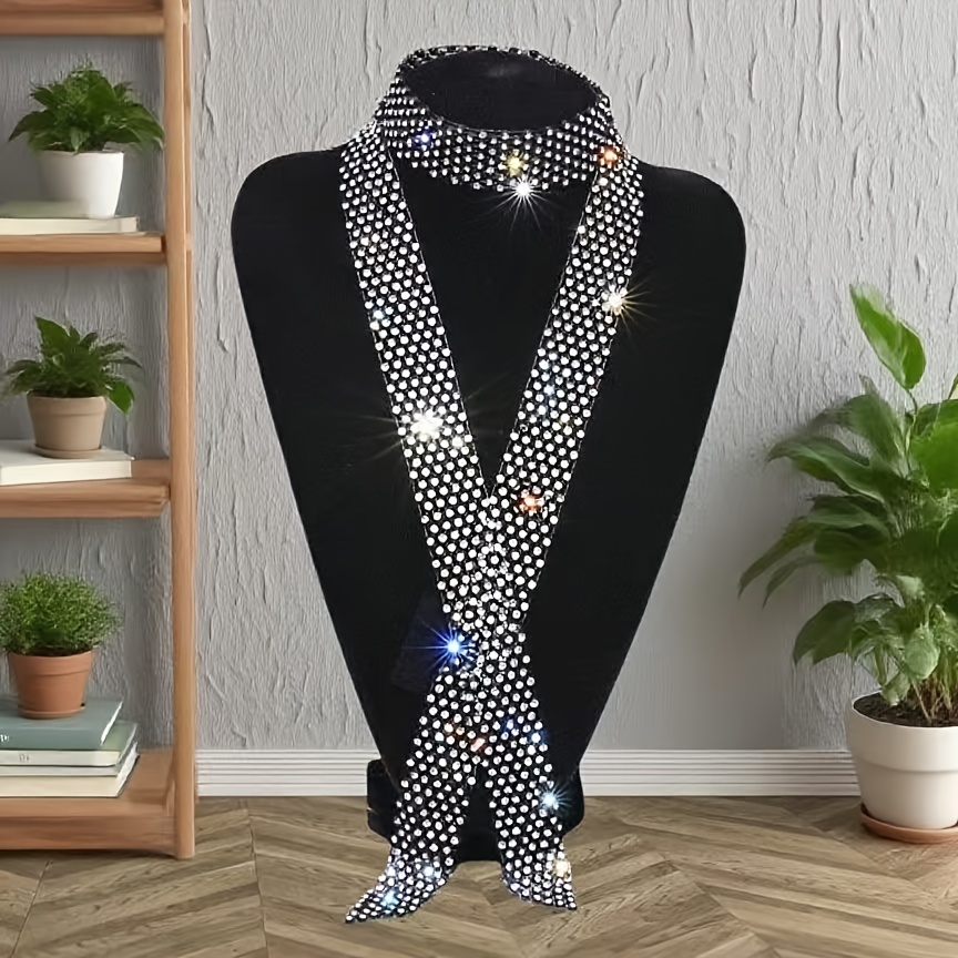 TEMU 1pc Rhinestone Light Luxury Versatile Accessory Collar Tie Fashion Elegant Temperament Versatile Party Beach Vacation Daily Casual Wear Holiday