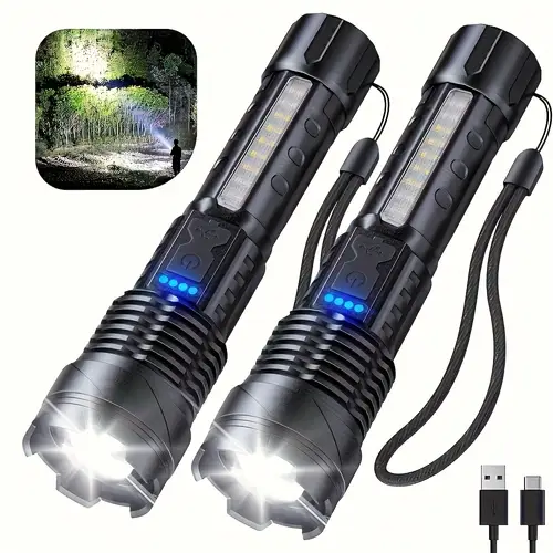 2 pack 500 flashlights rechargeable led flashlight with 7 usb charging adjustable beam for camping emergencies outdoor activities rechargeable flashlight