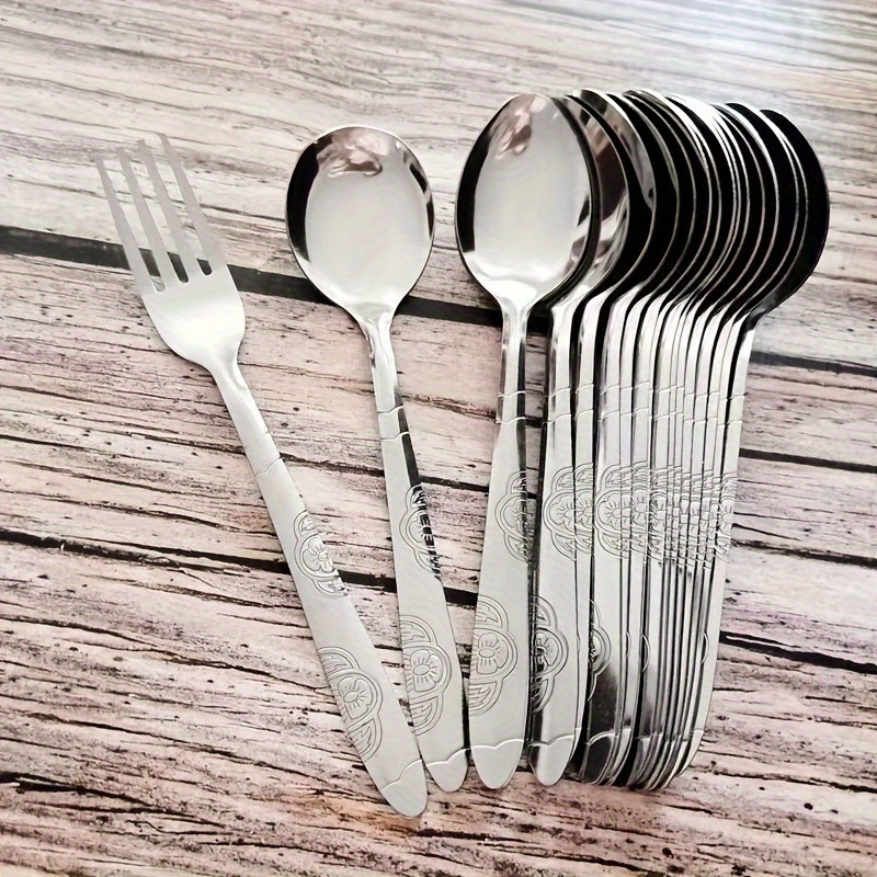 

Elegant Stainless Steel Silverware Set - Long Handle Spoon & Fork For Dining, Salad, And Dessert