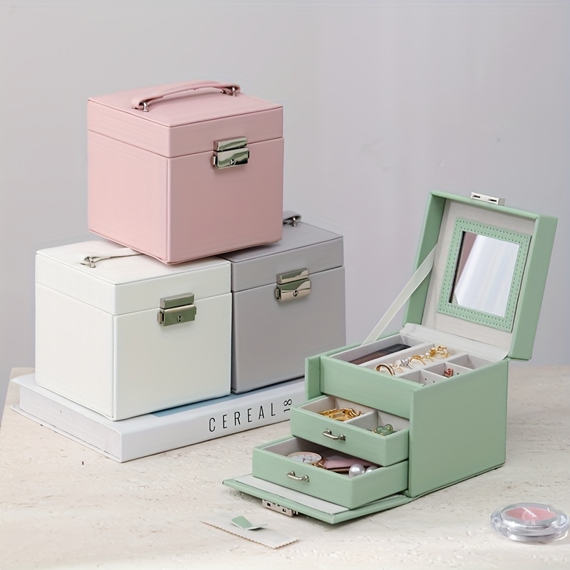 Mini Tragbarer Schmuckkasten mit Schlüssel, Kleiner Schmuckorganizer mit Griff, Kunstleder-Schmuckbox für Frauen – Niedliches und Praktisches Geschenkidee für Feiertage