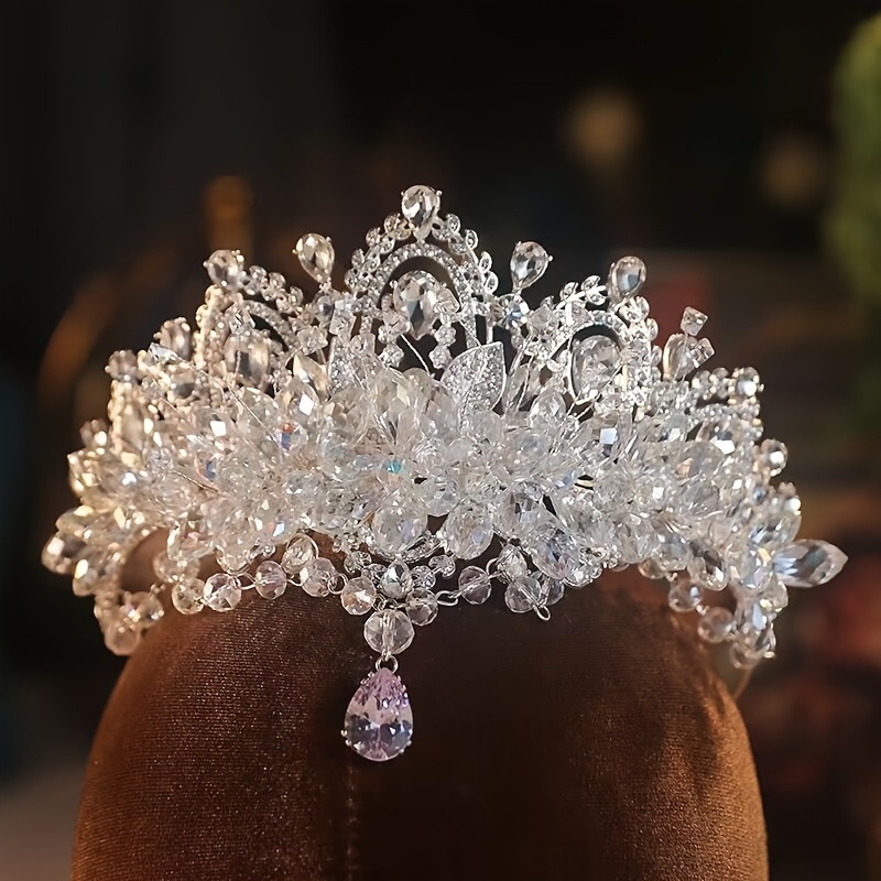 TEMU 1pc Couronne de Princesse en Strass Accessoires Cheveux Robe de Mariée Principale Bijoux Front Accessoires Mariage