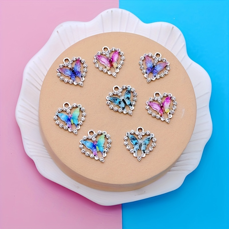 Image of 8pcs Mix Small Business Supplies Alloy Plated White Golden Silvery Hand Plated Rhinestones Color Heart Flower Charms Starfish , Yellow, White, Pink Stars Necklace/earrings Pendant For Making