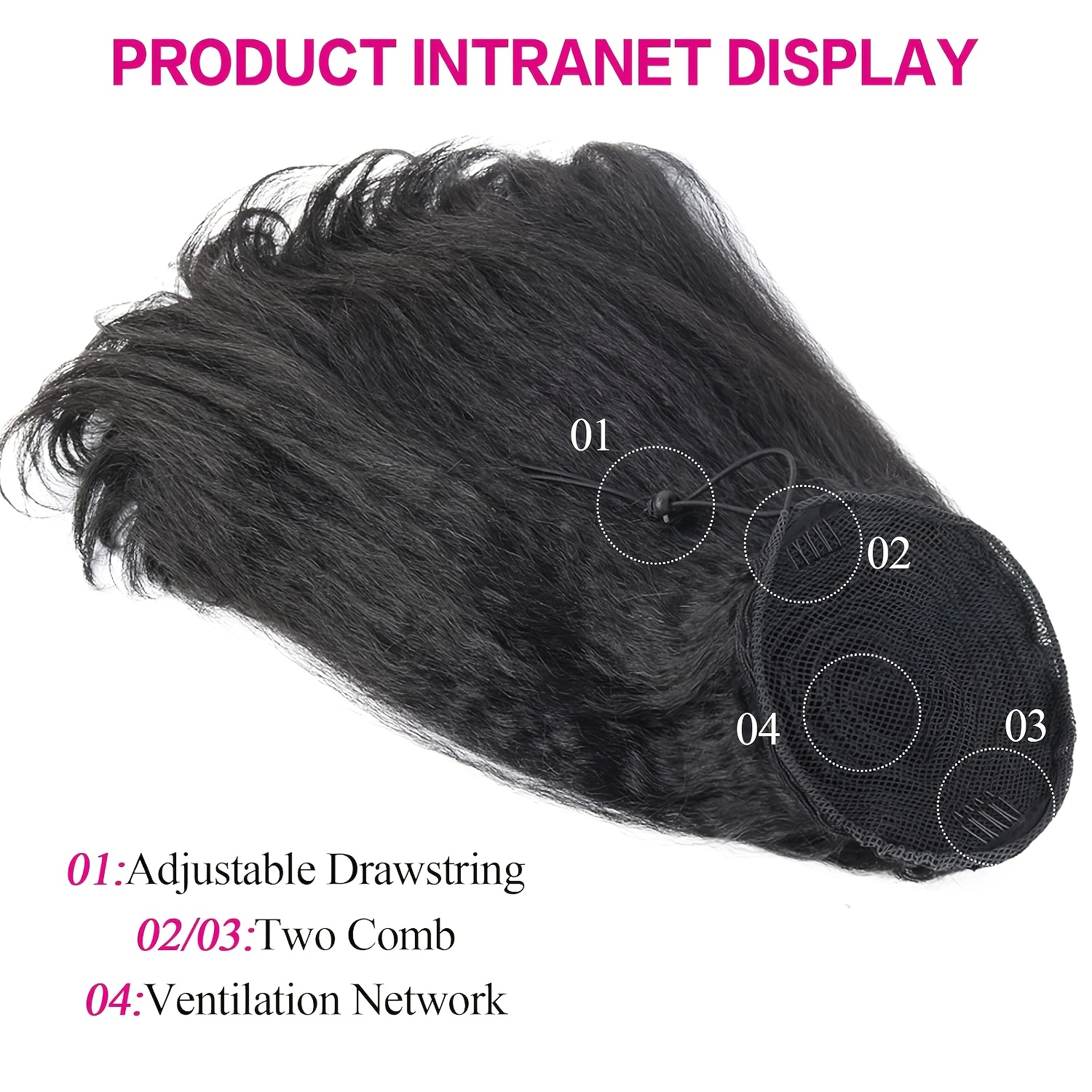 heat resistant synthetic   straight ponytail extension tail 16 inch natural black drawstring ponytail hair for women elegant bun hairpiece for weddings parties daily use ponytail hair extensions details 4