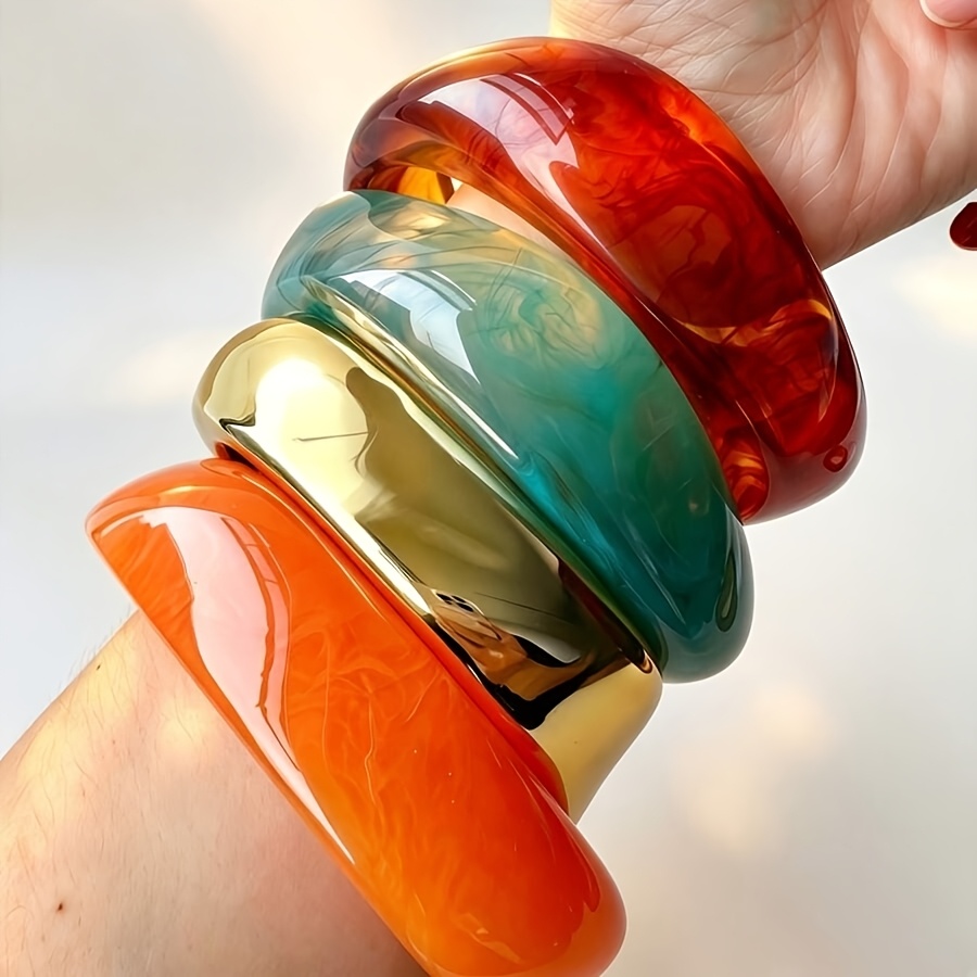 4pc Retro Gradient Marble Pattern Stackable Resin Bracelets