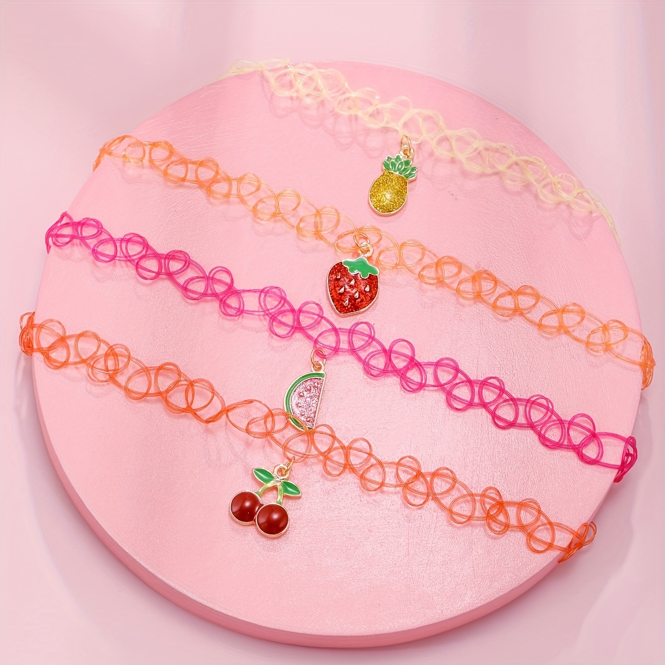 4pcs cherry strawberry watermelon pineapple pendant colorful fishing line choker fashion trend creative set necklace accessories holiday gifts