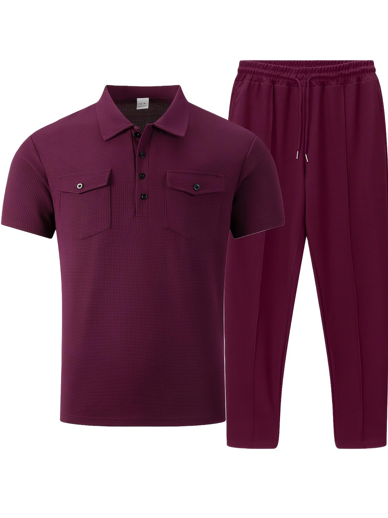 Men's 2pcs Set, Solid Color Minimalist Black Button-Up Short Sleeve Shirt with Two Pockets and Collar + Drawstring Waist Pants, Men's Spring/Summer Casual Vacation Daily Wear