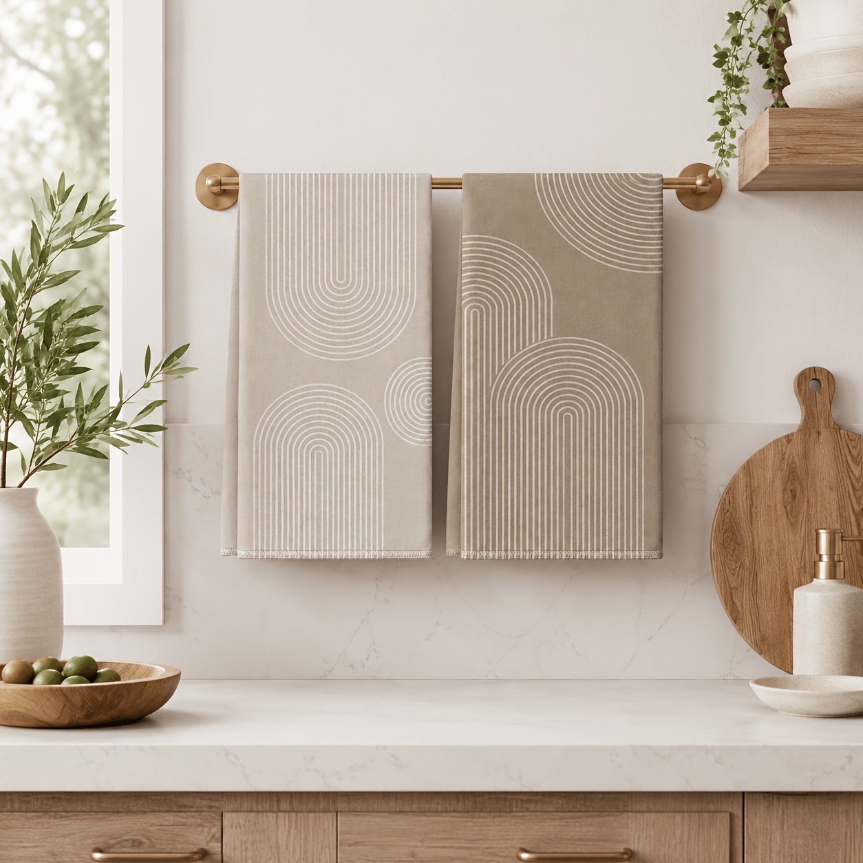 TEMU 2pcs Bohemian Beige Abstract Print Kitchen Cleaning Cloths, Soft High-absorbency Wipes, Quick-drying, Machine Washable, , Skin-friendly, And