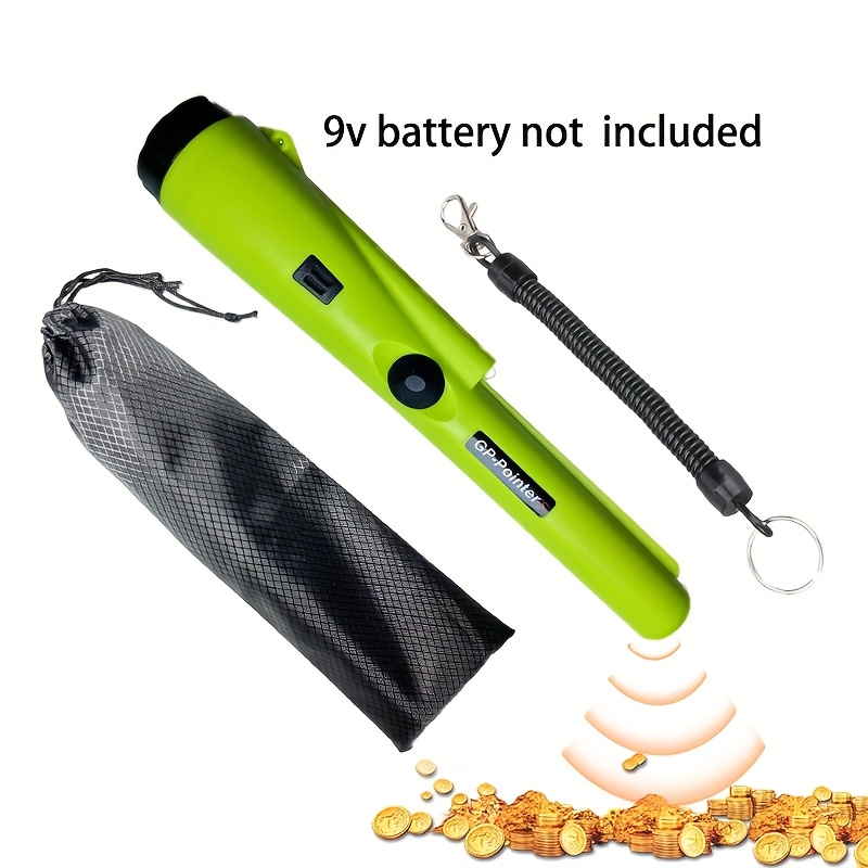 Detector de metales con puntero, búsqueda de 360° para oro y tesoros, indicador LED y vibración con zumbador, batería de 9V NO INCLUIDA