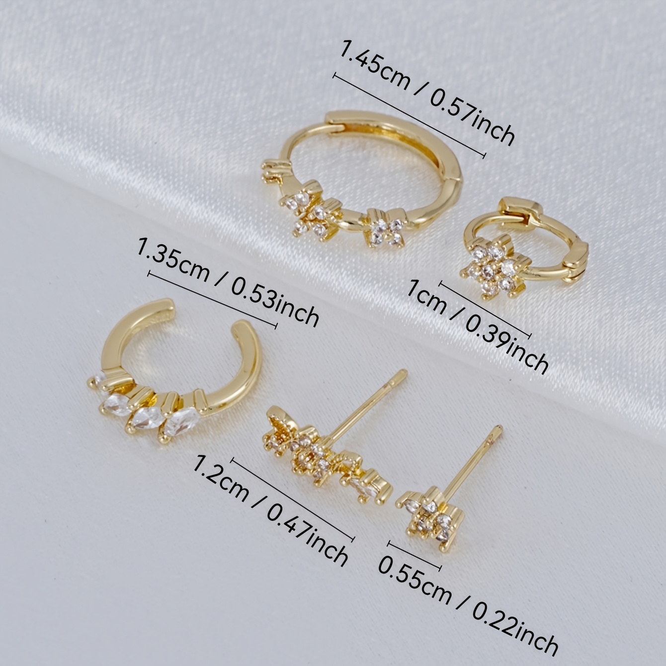 5pcs Exquisite Floral Synthetic Zirconia Stud Earrings Set