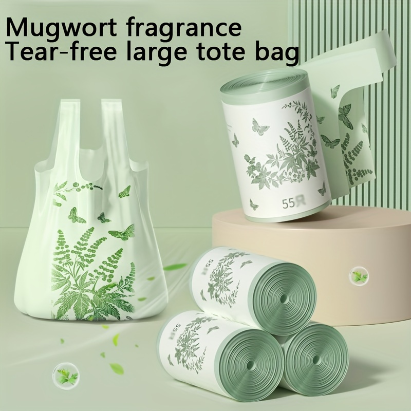 

165 / 55 Large Vest-style Garbage Bag With Mugwort Fragrance, Double-sided Thickened 2.0 Silk, 18.11in*24.8in, Easily Accommodates Kitchen Waste