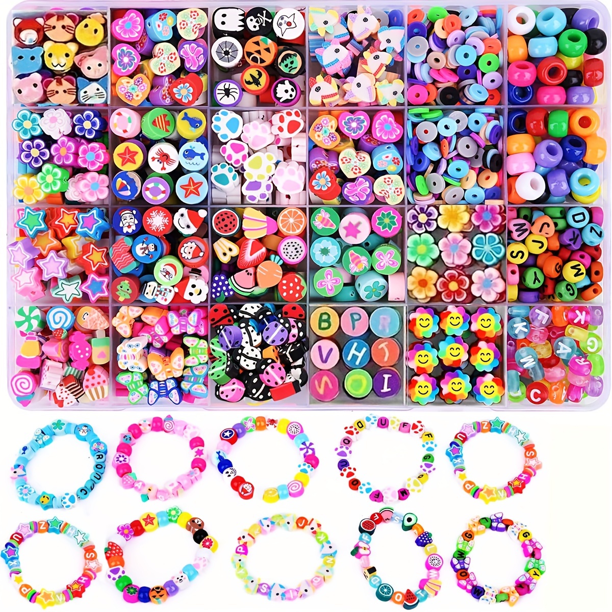 

1000pcs Assorted Polymer Clay Beads & Acrylic Letter Beads Diy Kit, 24 Styles, For Bracelets, Necklaces, Earrings, Anklets, Crafts, Jewelry Making And Charms