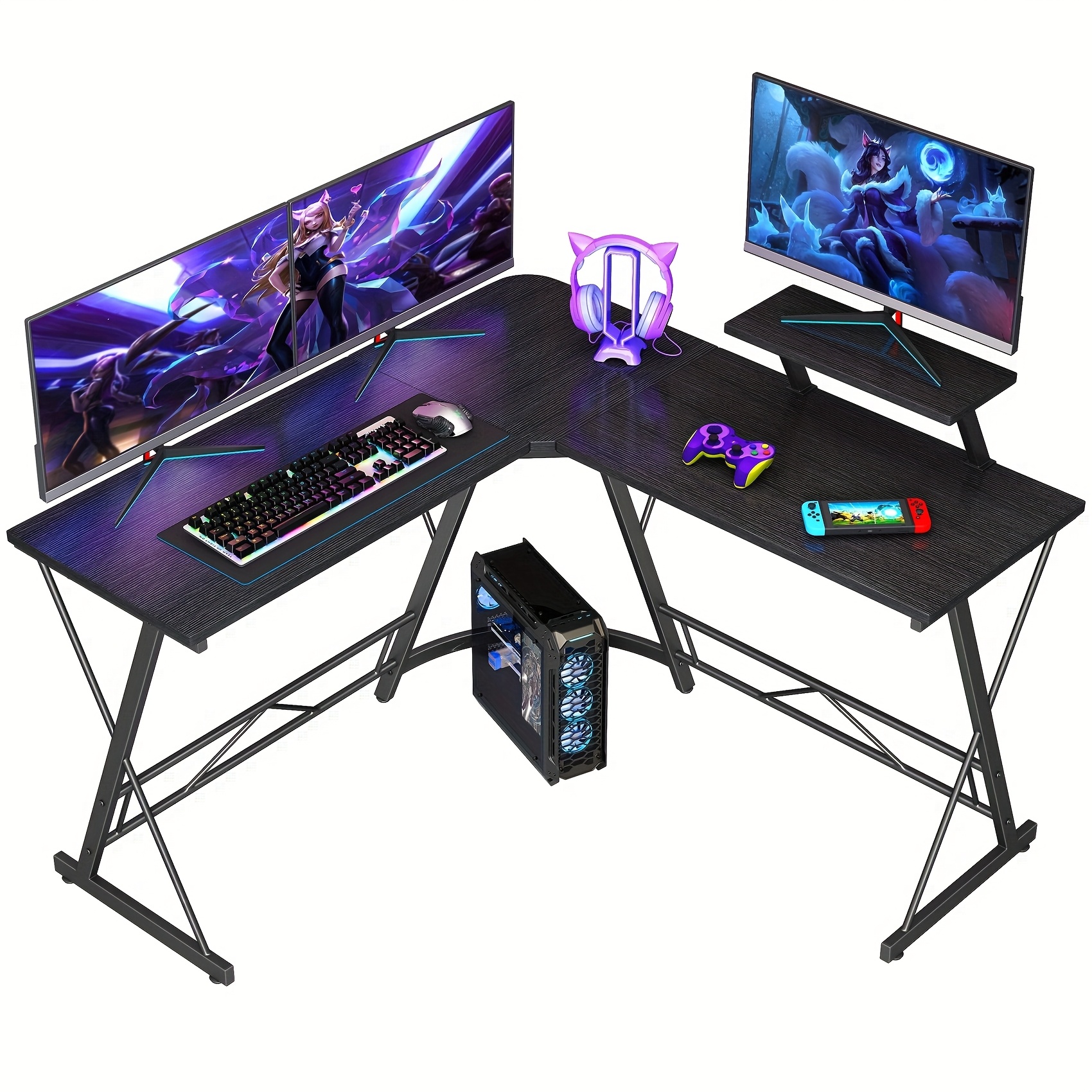 Mr IRONSTONE 51 Inch L-Shaped Gaming Desk with Display Stand-like Top (Compatible with PC/Laptop/Tablet) - Heavy-Duty Metal Frame & X-Legs, Easy Assembly Computer Table for Home Office, Esports Setup, Corner Desk, No Wood, Black (Game