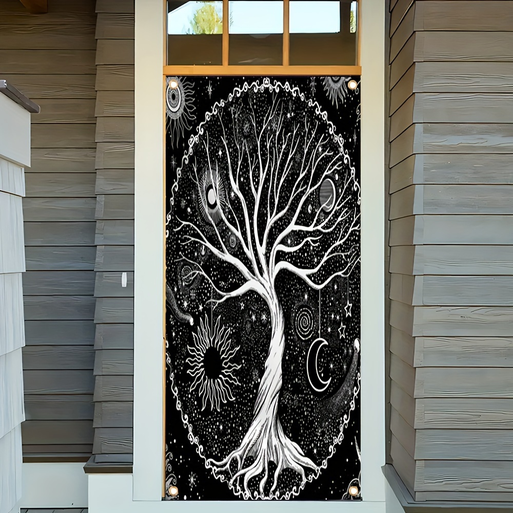 

1pc, Tree Design Black Tapestry Wall Hanging, Classic Spiritual Aesthetic With Galaxy Space Design, Bedroom Door Curtain Decor