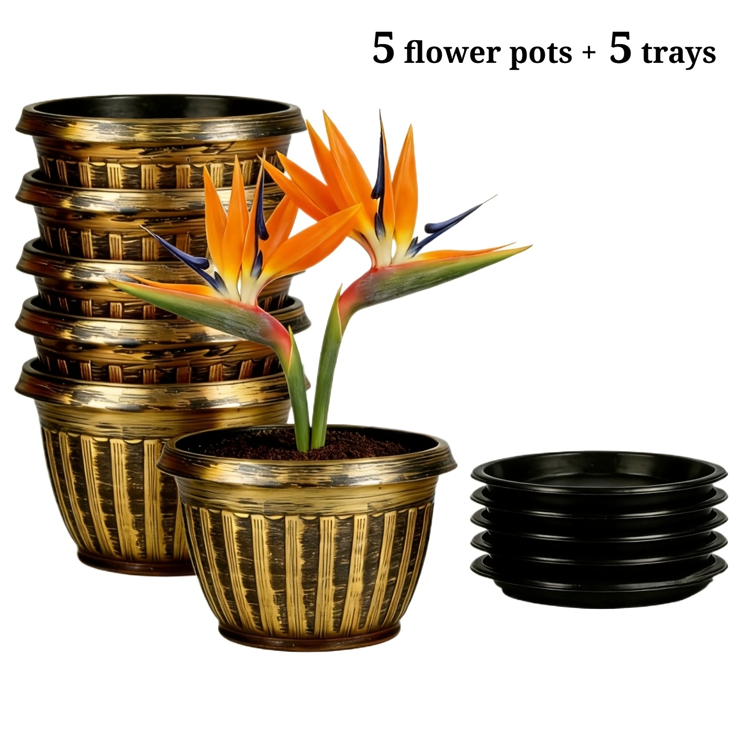 TEMU Set van 5 Bloempotten + 5 | Kolom Plantenbak | Vintage Buiten Patio Containers met Standaard | Lichtgewicht Weerbestendige Urnen voor Woonkamer,