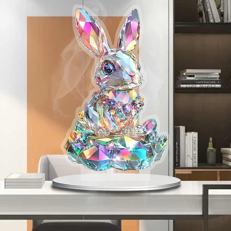 

1pc Iridescent Acrylic Statue With Stand - Refracting Desktop Decor, Easter, Christmas, Valentine’s Day, Office, Living Room & Bedroom - Artistic Animal-themed Gift, Rabbit Accessories