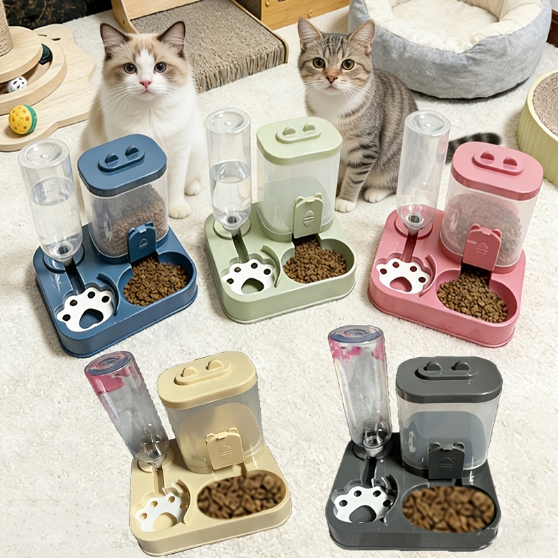 Smart Pet Feeder And Water Dispenser Set, Easy Assembly, Suitable for Cats And Small Dogs, Blue, Pink, Gray, Green, Yellow Available, Transparent/White 2 Specifications Available, Ideal Gift for Relatives, Friends, Colleagues, Non-Electric
