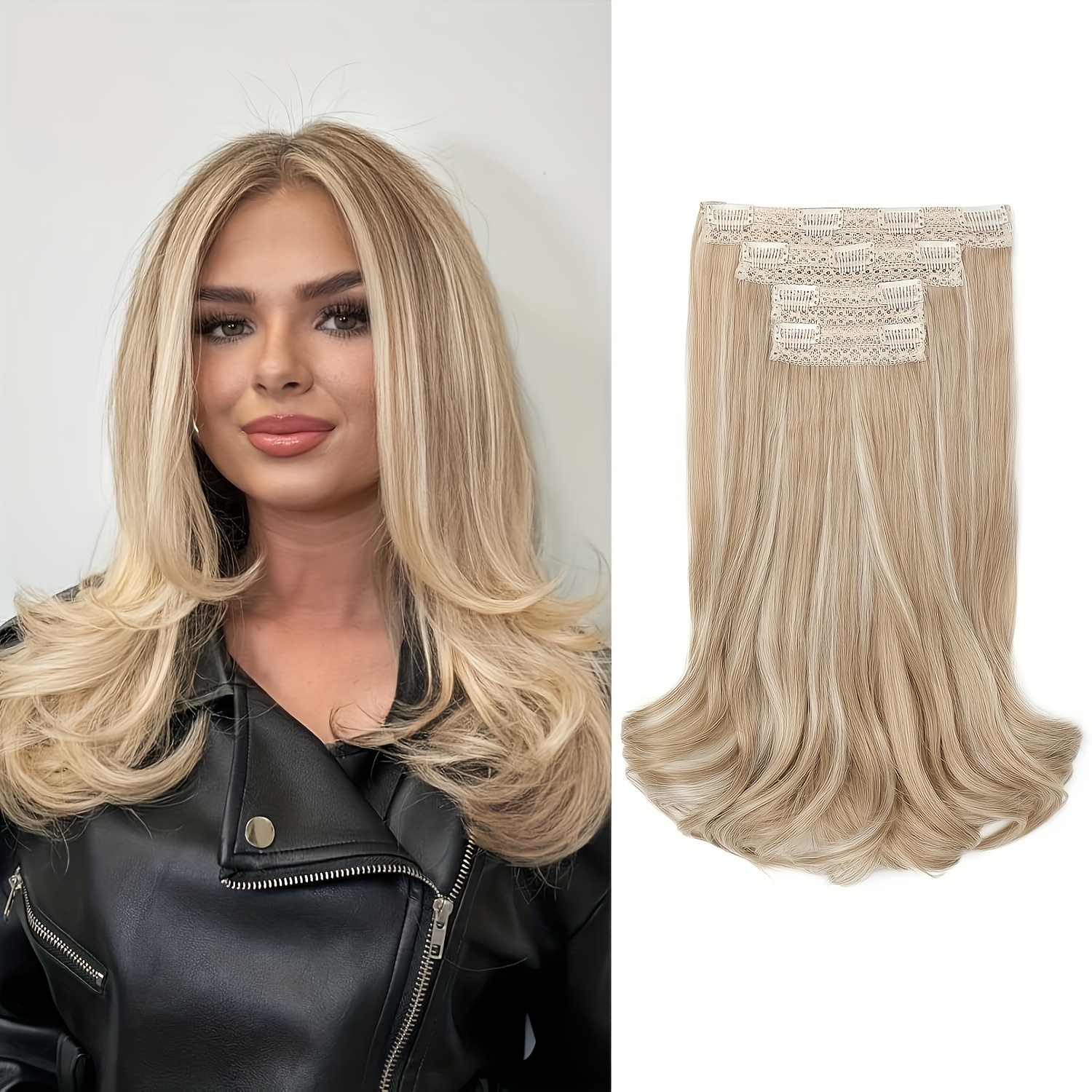 Women' Clip In Hair Extensions Short Beach Wavy Invisible Lace Hairpieces With Blonde Highlights Suitable For , Soft Hairpieces For Volume & Blending, Instant Length For Parties Weddings Daily Use