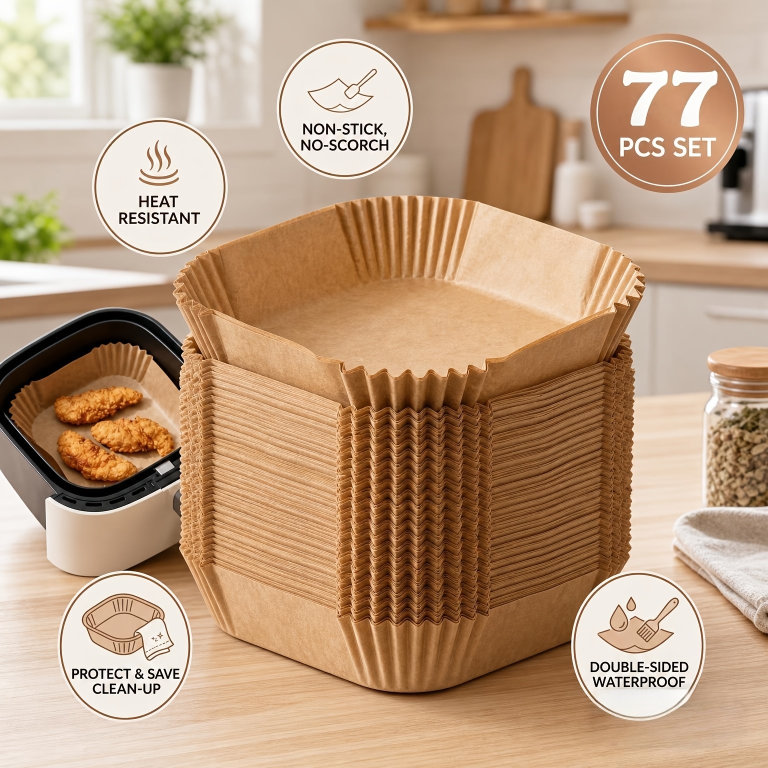 TEMU 77pcs Square Oil-proof Parchment Paper, Accessory For Air Fryers, Handy Kitchen Essential