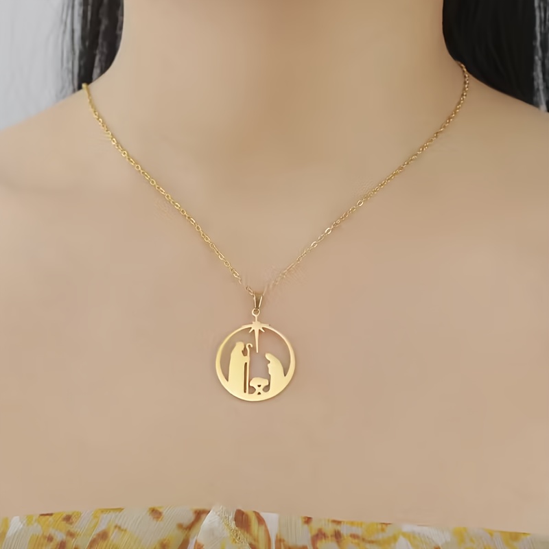 TEMU Trendy And Artistic Hollow Round Pendant, Made Of 304 Stainless Steel, This Christian Necklace Is Versatile, Long-lasting, And Resistant To