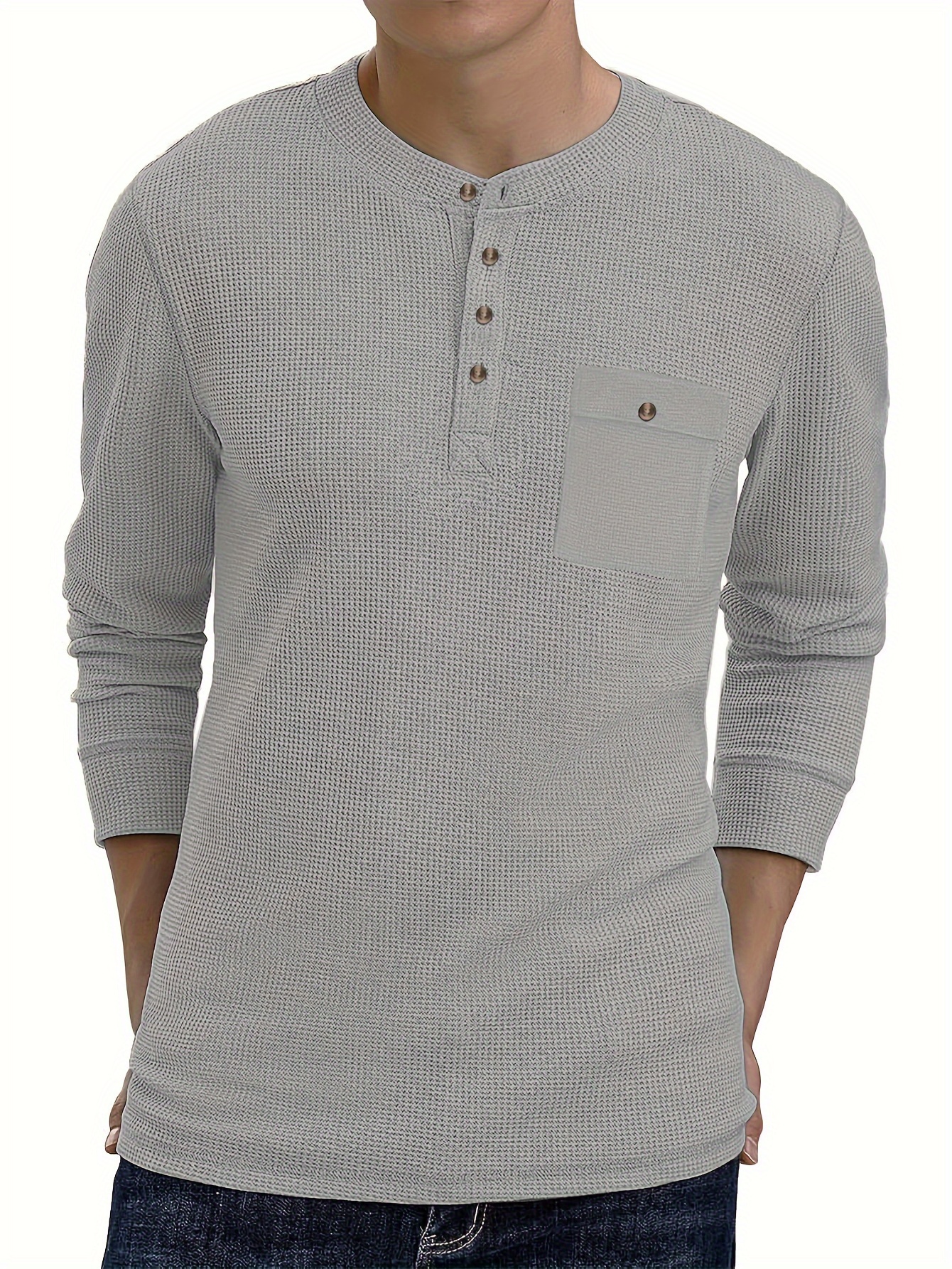 NITAGUT Men's Long Sleeve Waffle Henley Shirt | Casual Button-Up T-Shirt With Chest Pocket | Lightweight Knit Fabric - View #11