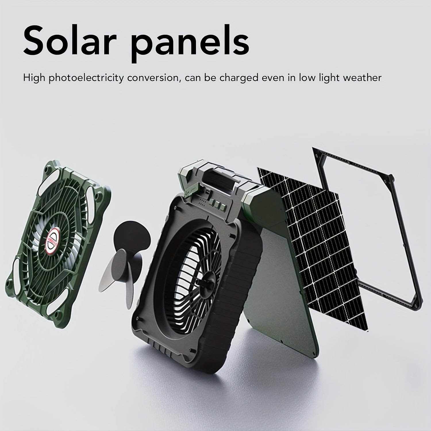 portable solar rechargeable fan 5200 mah type c charging 4 speeds adjustable brushless with and led timer for camping details 6