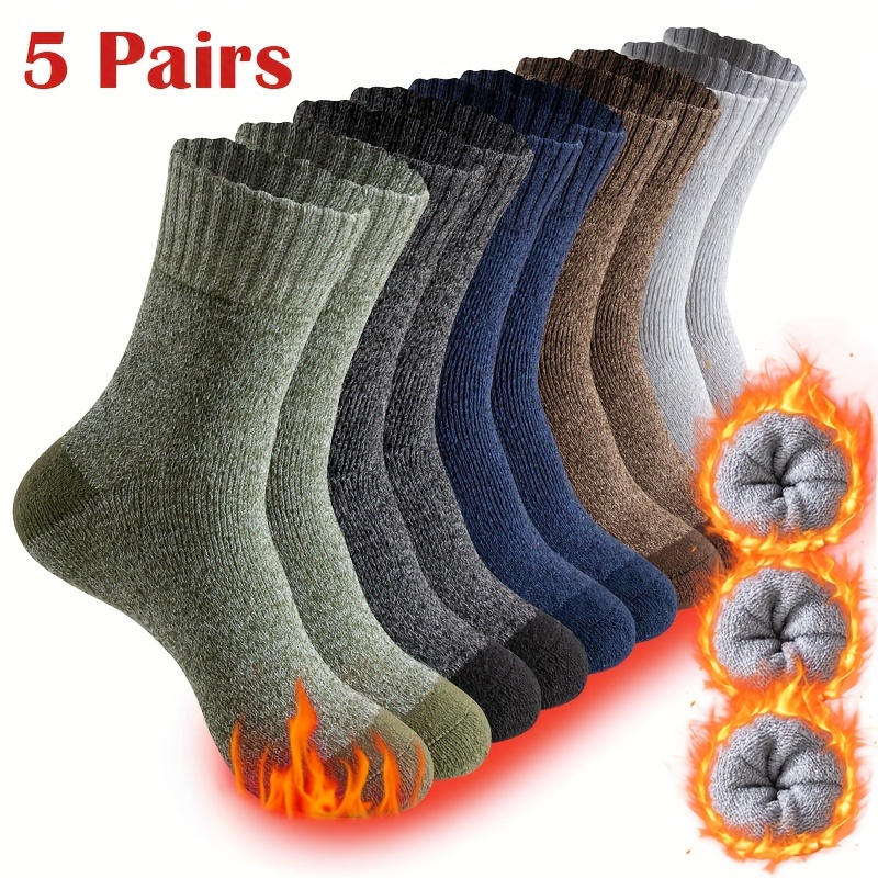 

5pcs Chaussettes de Randonnée Épaisses et Chaudes pour Hommes - Confortables, Fond en Serviette Anti-Froid pour Activités Extérieures & Confort au Sol