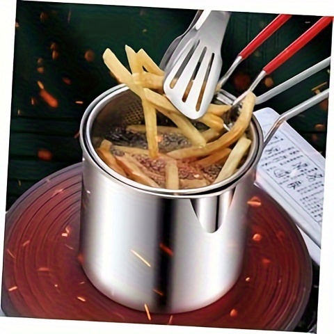 stainless steel deep fryer set with basket strainer   frying potato chips and fish kitchen handheld basket for deep frying details 3