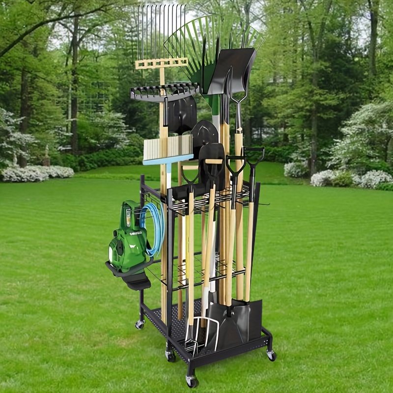 set heavy duty metal garden tool organizer tiered shelf Temu