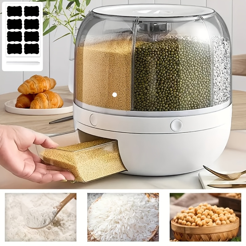 Image of Storage Jars, Rice Dispenser, 5 Kg Cereal Storage Box, 6 Grid Grain Containers, Storage, 360° Rotating Round Dry Food Dispenser, , Grain Pot, Cereal Jars For Beans, Nuts
