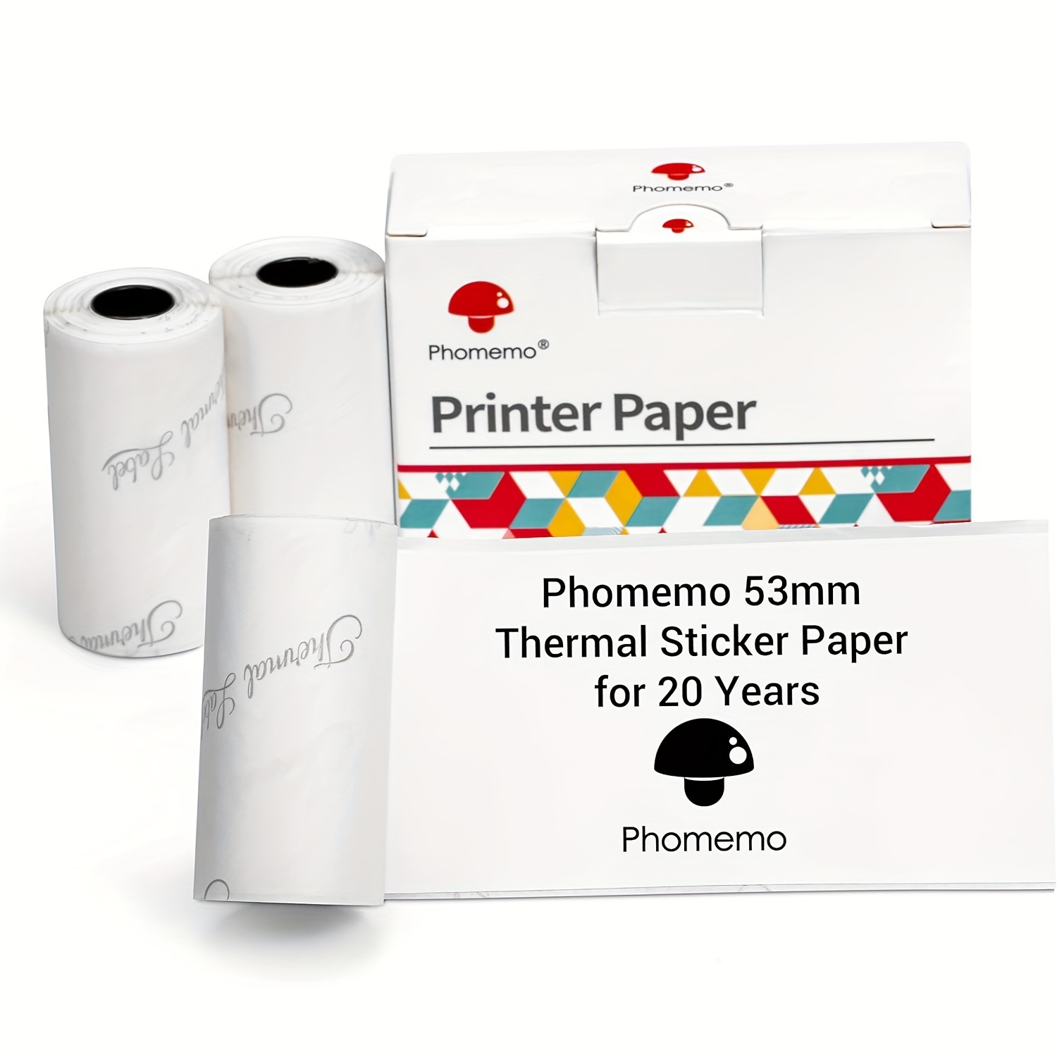 Phomemo 53mm Printer Paper For M02/m02s/m02pro/m03/m03as/m04s/m04as Mini Portable Printer, 3 Rolls Of Self-adhesive Thermal Sticker Paper, Black Text, 53mm X 3.5m, 3 Rolls