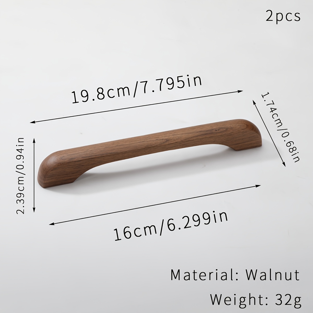 Image of 2 Wooden Bridge-style Cabinet Door Handles For Wood Wardrobe, Suitable For Cabinets And Drawers, Featuring A