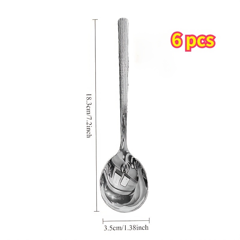 TEMU 6pcs Set Of Stainless Steel Style Heavy-duty Dessert Spoons, Soup Spoons, And Salad Spoons. Rust-proof And Durable. Suitable For Home Kitchens