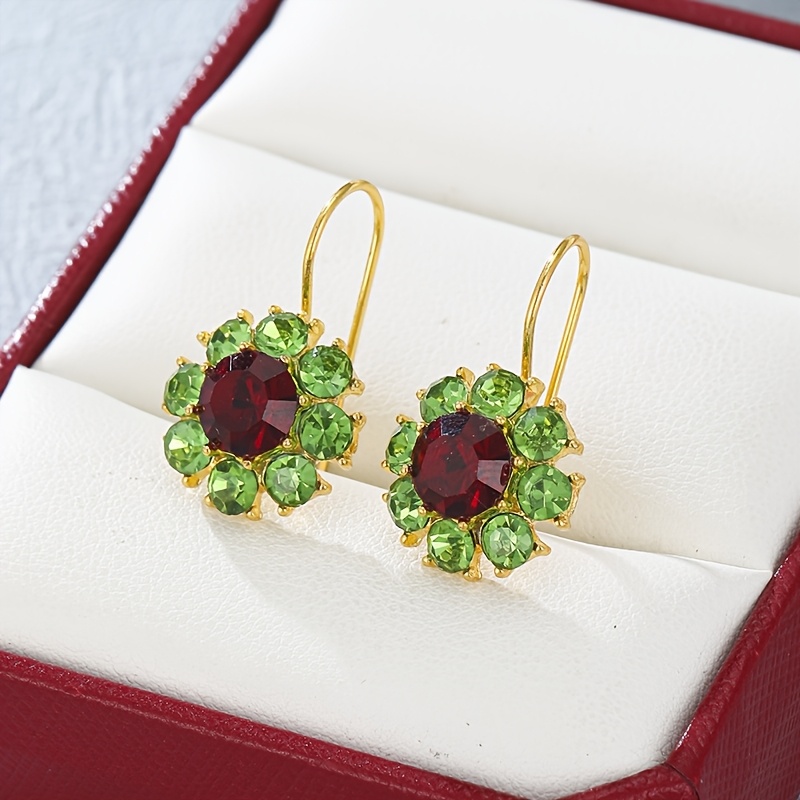 TEMU Retro Bohemian Floral Drop Earrings For Women, With Green And Red Synthetic Synthetic Zirconia, Featuring Pendants. Daily Parties, Casual