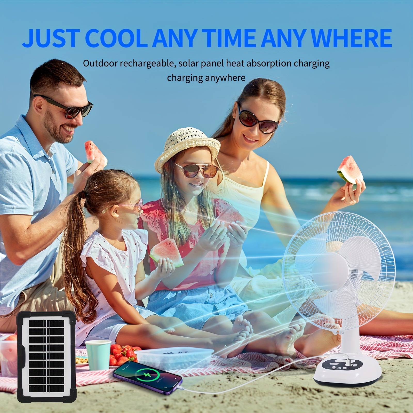 12 inch rechargeable fan ac solar fan left and right shaking head rechargeable fan with solar panel usb port led light and 2 free bulbs details 3