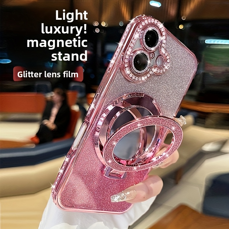 TEMU Coque de téléphone - H99 Support Magnétique Compatible avec pour Iphone 17, Nouveau Design Diamant Étincelant pour Femmes, Protection Complète