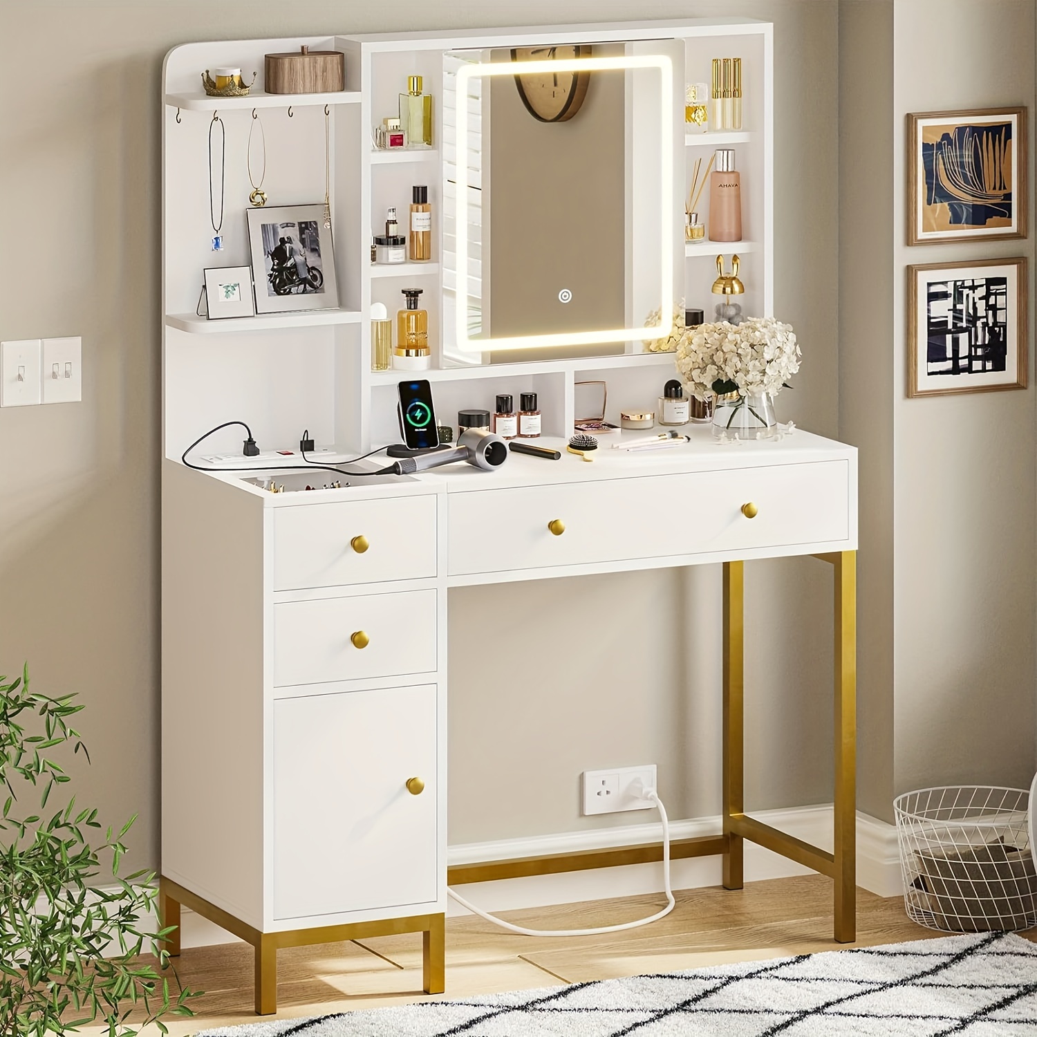 

Desk And , Makeup & Drawer& Shelves For