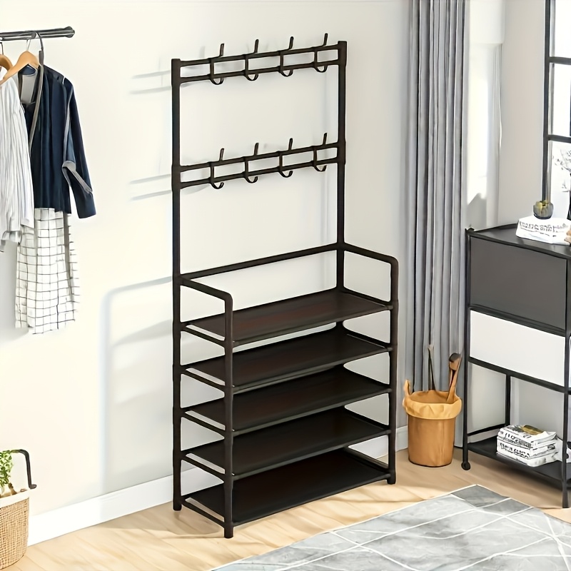 1pc Five-layer Coat Rack and Shoe Rack Combination, Coat Hangers Clothes and Hat Storage Rack | Family Recommendation-minimalist Modern Style, Durable Metal Materials, Classified Storage of Shoes and Bags | Countertops Save Space | Umbrella Storage