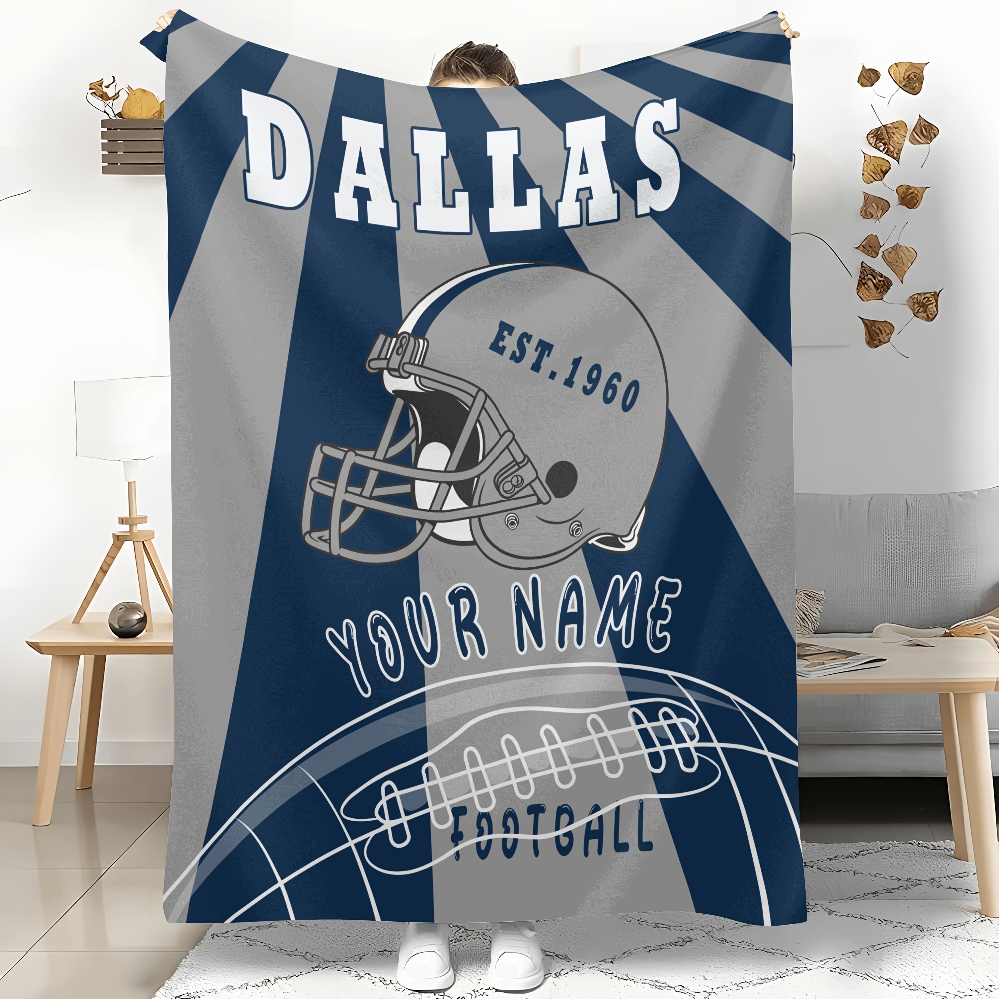 

Custom Dallas Football Throw Blanket - Personalized Name, Soft Polyester, Perfect Christmas Gift For Fans, Decorative Sports Memorabilia, Flannel, Rectangular, Power Supply Required