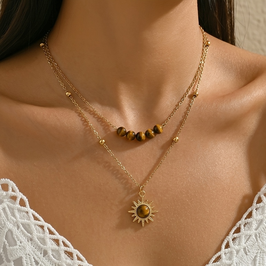 TEMU Collana a stile catena , ciondolo a forma di e perline. e 癡 per gli spostamenti quotidiani, da abbinare a maglioni autunnali/invernali o per