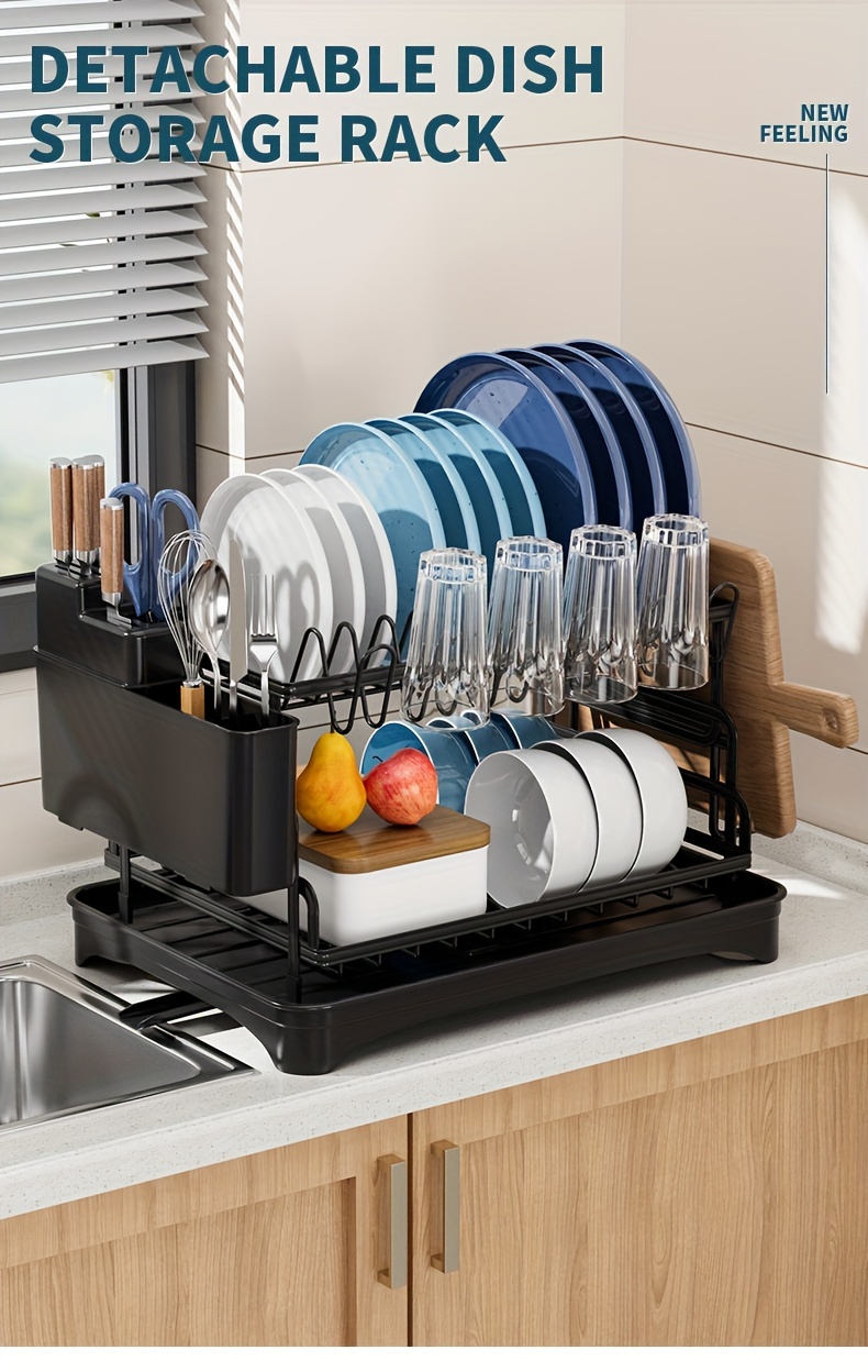 2 tier   rack organizer space saving multi compartment design with   system cutlery and cup holders black   small kitchens and apartments utility shelves Product details 0